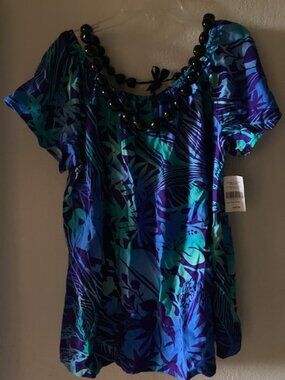 HILO HATTIE HAWAIIAN ORIGINAL ALOHA BLOUSE PEASANT FLOWER MADE IN HAWAII NWT SM